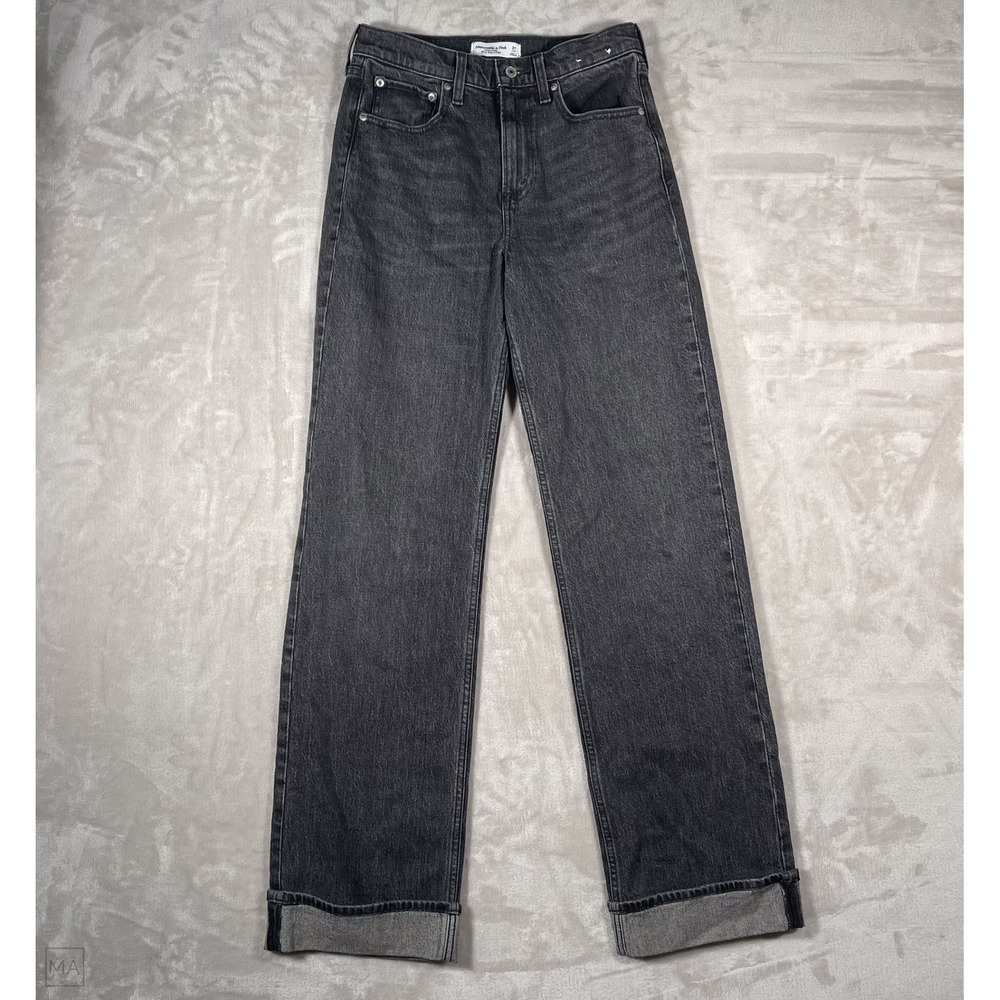 Abercrombie & Fitch Women's Jeans High Rise 90s Relaxed Cuffed Hem 27 Long Gray